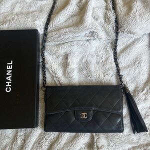 Chanel Black Quilted Crossbody Bag with Tassel